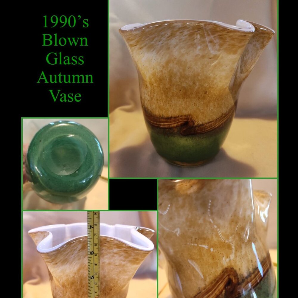 Nice yellow green brown blown glass vase.